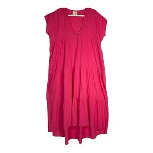 Neve & Hawk Size XL Maxi Dress Pink Tiered Hi Lo Hem Pockets